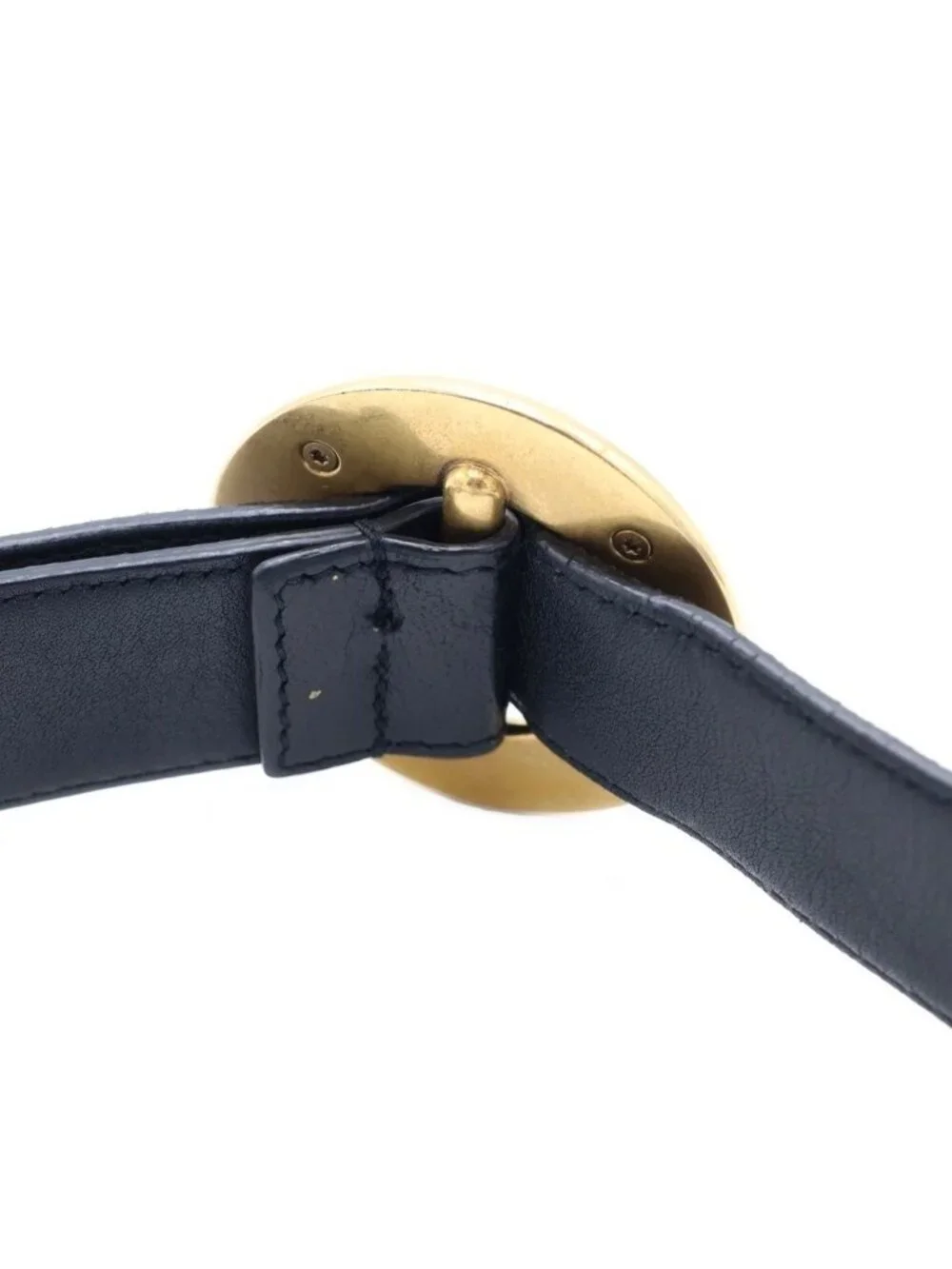 Saint Laurent Paris Circle Logo Buckle Leather Belt Gold Black 85